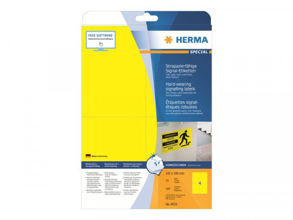 HERMA Signal-Schilder A4 105x148 mm gelb Folie 100 St.