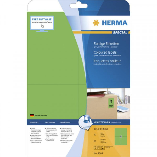 HERMA Etiketten A4 grün 105x148mm Papier matt ablösbar 80St.