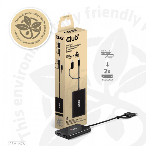 Club3D Adapter USB-C (USB A Adapter) > 2x DP 4K@60Hz