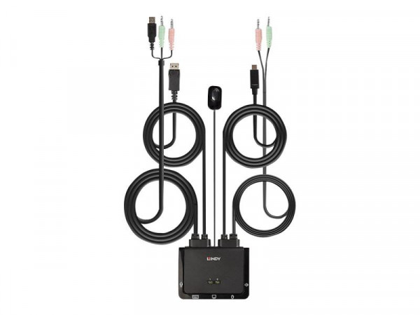 Lindy 2 Port DisplayPort 1.2, USB-C Cable KVM Switch