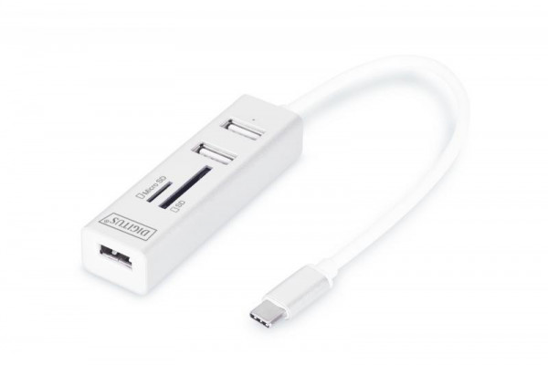 DIGITUS USB2.0/C-Hub 3-Port m. Kartenleser Aluminium OTG