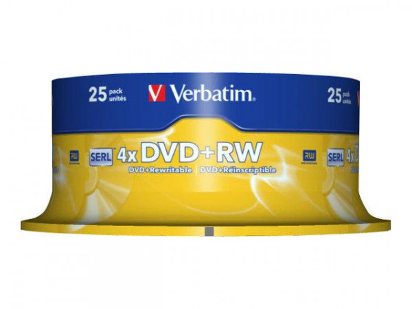 DVD+RW Verbatim 4,7GB 25pcs Pack 4x Spindel silver retail