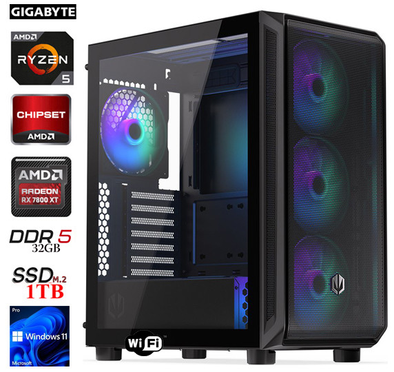 PC GamingLine: AMD Ryzen 5 7600 | 32GB | AMD Radeon RX7800XT 16G | 1TB M.2 | WiFi | W11P