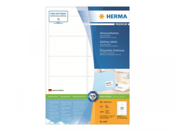 HERMA Adressetiketten A4 weiß 96x50,8 mm Papier 1000 St.
