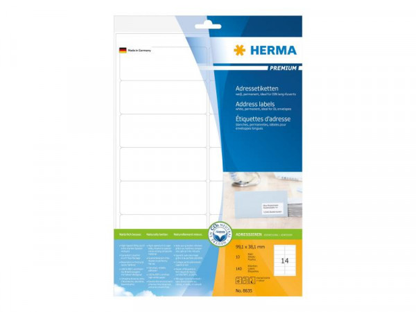 HERMA Adressetiketten A4 weiß 99,1x38,1 mm Papier 140 St.