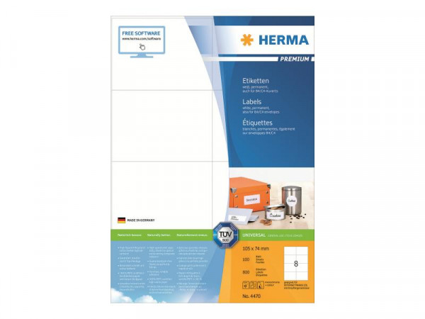 HERMA Etiketten Premium A4 weiß 105x74 mm Papier 800 St.