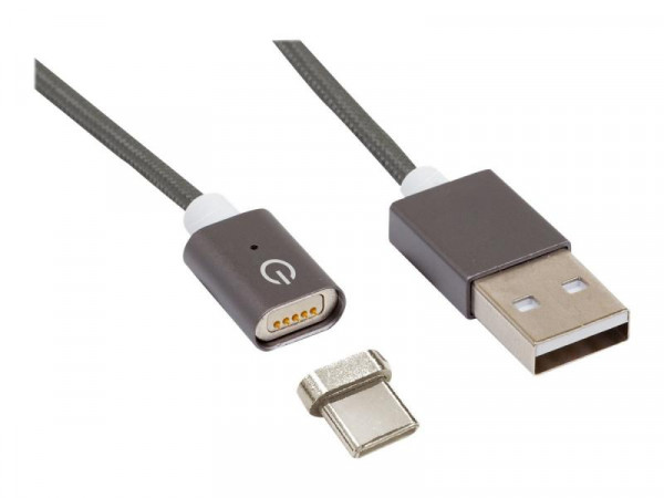 RealPower Magnetic mobile Sync-/Ladekabel USB-Type-C 1m grau