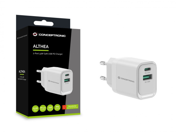 CONCEPTRONIC Ladegerät 2Port 33W,1xUSB-C,1xUSB-A weiß