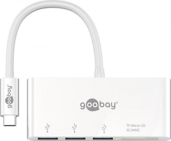 Goobay USB-C Adapter 3x USB-A, SD-Card, weiß, Poly