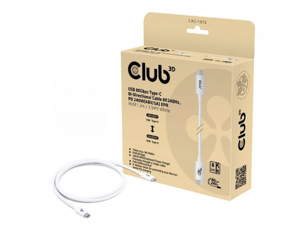 Club3D Kabel USB C zertifi. PD240W/8K240Hz/80Gbps 1,2m weiß