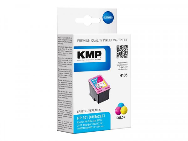 KMP Patrone HP CH562EE NR.301 color 165 S. H136 refilled