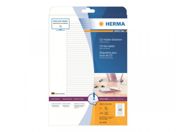 HERMA Etik. für CD-Box A4 weiß 114,3x5,5 mm Papier 1200 St.
