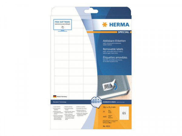 HERMA Etiketten A4 weiß 38,1x21,2 mm ablösb. Papier 1625 St.