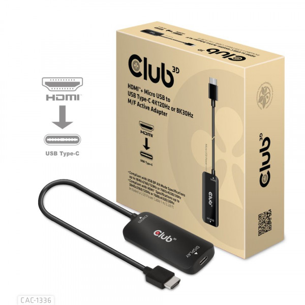 Club3D Adapter HDMI + MicroUSB > USB-C 4K120Hz aktiv St/Bu