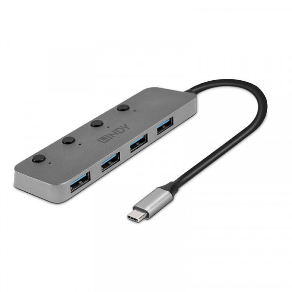 LINDY USB 3.2 Typ C Hub 4 Port mit Ein-/Ausschalter