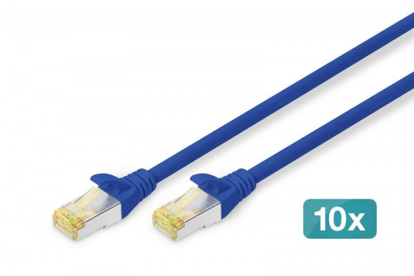 DIGITUS CAT 6A S/FTP Patchkabel, 10 Stück, 0,25m, blau