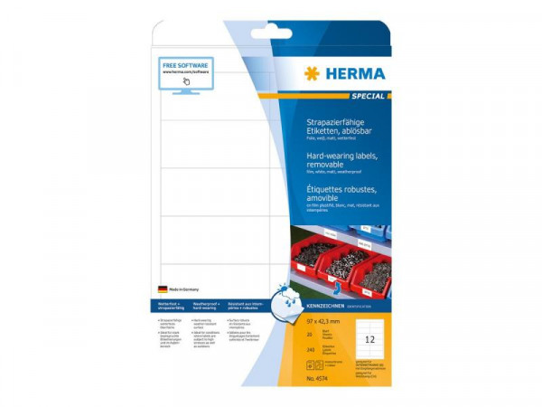 HERMA Folien-Etiketten A4 97x42,3mm weiß ablösbar 240St.