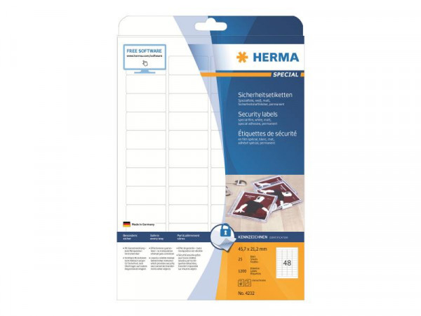 HERMA Sicherheitsetiketten weiß 45,7x21,2 mm Folie 1200 St.