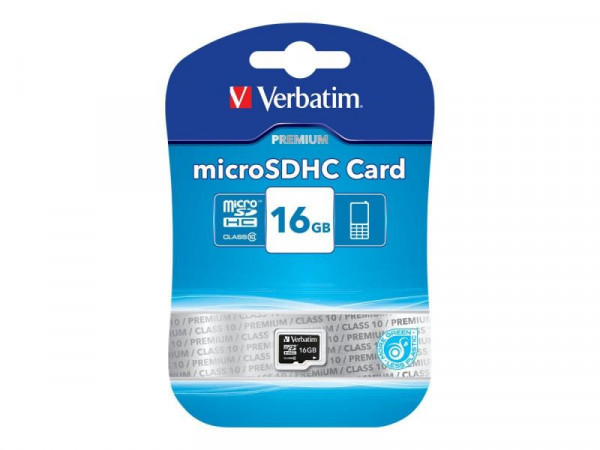 SD MicroSD Card 16GB Verbatim SDHC Premium Class 10 reta