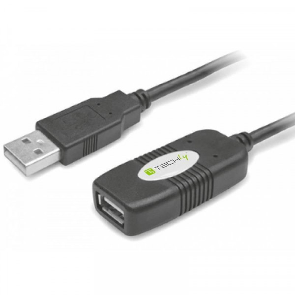 Techly USB 2.0 Aktive Verlängerung, Hi-Speed, 10m, schwarz