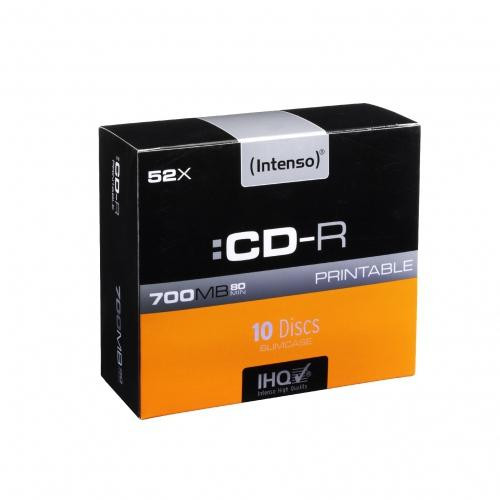 Intenso 10 x CD-R - 700 MB (80 Min) 52x - mit Tintenstrahldrucker bedruckbare Oberfläche