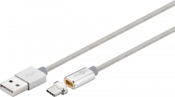 Goobay Magnetisches USB-C Kabel 1,2m silber-grau
