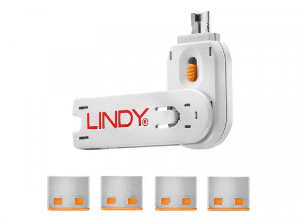 Lindy USB Portschlüssel 4xOrange mit Schlüssel