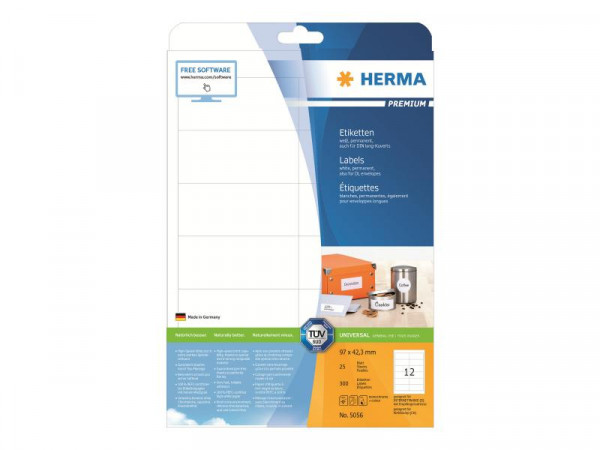 HERMA Etiketten Premium A4 weiß 97x42,3 mm Papier 300 St.
