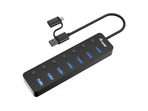 Equip USB-Hub 7-Port 3.2 ->7x3.2 5Gbps m.Netzteil sw