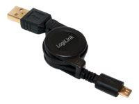 LogiLink USB Kabel A -> micro B St/St retractable, 0,75m sw
