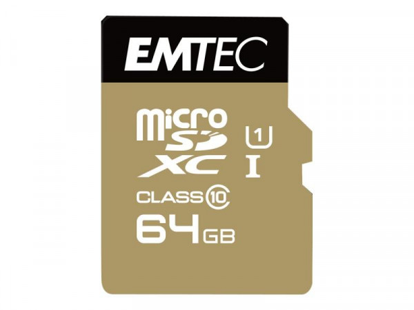 MicroSD Card 64GB Emtec SDXC UHS1 U1 CL.10 Gold +Adapter