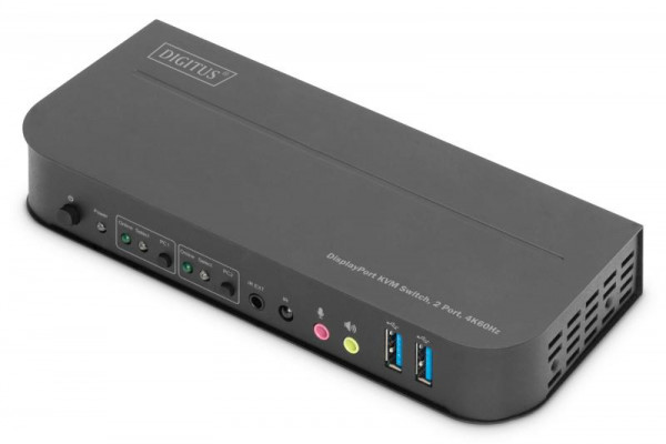 DIGITUS KVM Switch, 2-Port, 4K60Hz, 2xDP in, 1xDP/HDMI out