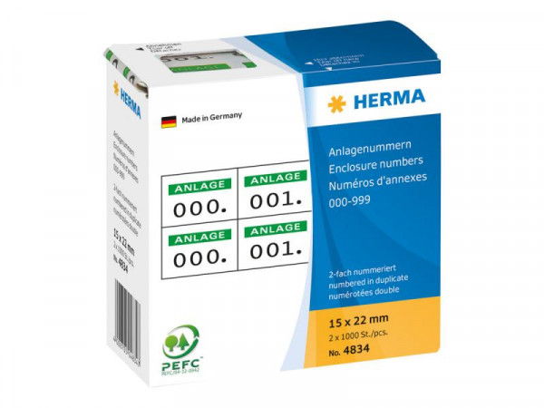 HERMA Anlagennr. selbstkl. 2-fach 15x22 mm Aufdruck grün
