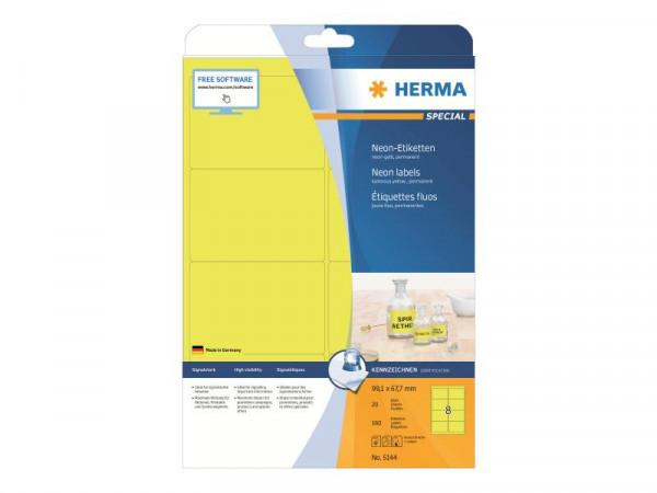 HERMA Etiketten A4 neon-gelb 99,1x67,7 mm Papier 160 St.