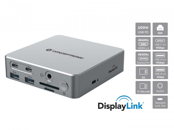 CONCEPTRONIC Dock USB-C->2xHDMI,2xUSB-C,4xUSB-A,DP,GbE LAN
