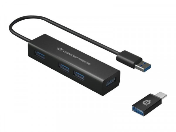 CONCEPTRONIC USB-Hub 4Port USB3.0-> USB-C OTG Adapter sw