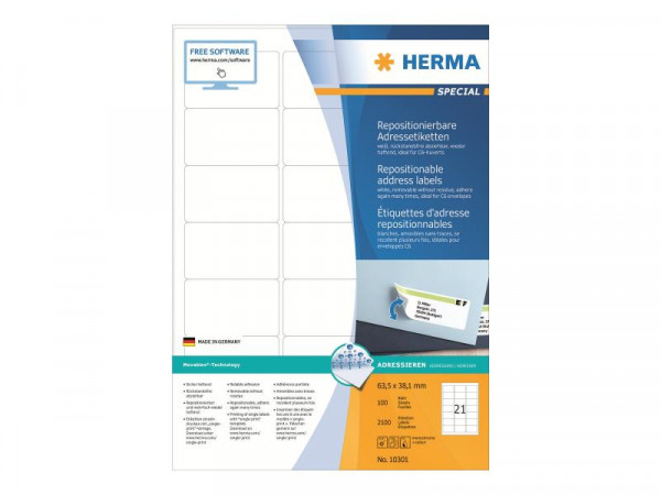 HERMA Adressetiketten A4 weiß 63,5x38,1 mm 2100 St.