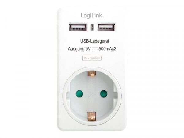 LogiLink USB-Steckdosen Adapter 2x 1A USB