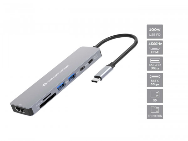 CONCEPTRONIC Dock USB-C->HDMI,2xUSB-A,2xUSB-C,SD,TF 0.25m