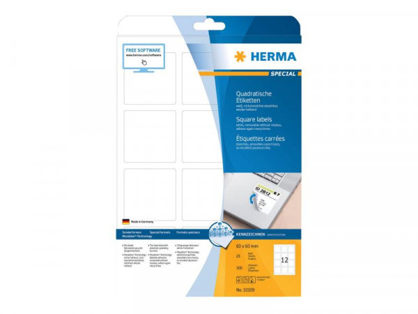 HERMA Special - Papier - matt - selbstklebend, entfernbarer Klebstoff - weiß - 60 x 60 mm 300 Etiket