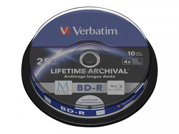 M-DISC Verbatim BD-R 25GB 4x Inkjet Printable Spindle