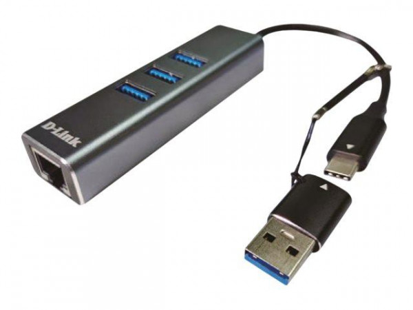 D-Link DUB-2332 USB-C nach 1000MBit Adapter mit USB-Hub