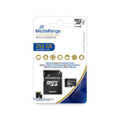 MediaRange SD MicroSD Card 256GB UHS-1 Cl.10 inkl. Adapter