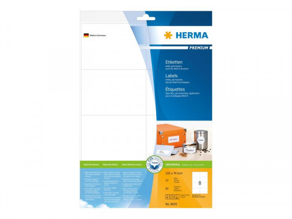 HERMA Etiketten Premium A4 weiß 105x74 mm Papier 80 St.