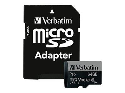 SD MicroSD Card 64GB Verbatim SDXC Pro Class 10 + Adapter