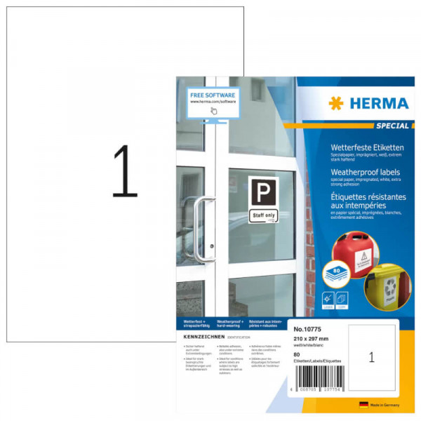 HERMA Etiketten A4 weiß 210x297 mm Papier wetterfest 80 St.