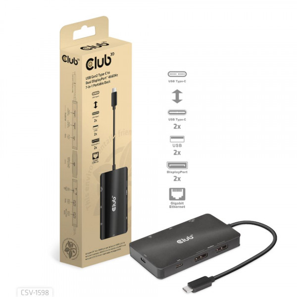 Club3D USB-7-in1-HUB USB-C > 2xDP/2xUSB/2xUSB-C/RJ45 100W