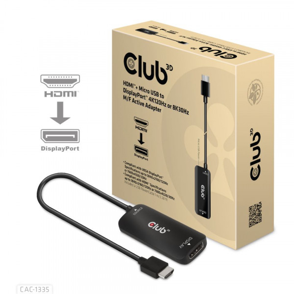 Club3D Adapter HDMI + MicroUSB > DP 4K120Hz aktiv St/Bu