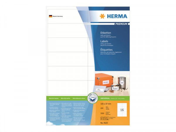 HERMA Etiketten Premium A4 weiß 105x37 mm Papier 3200 St.