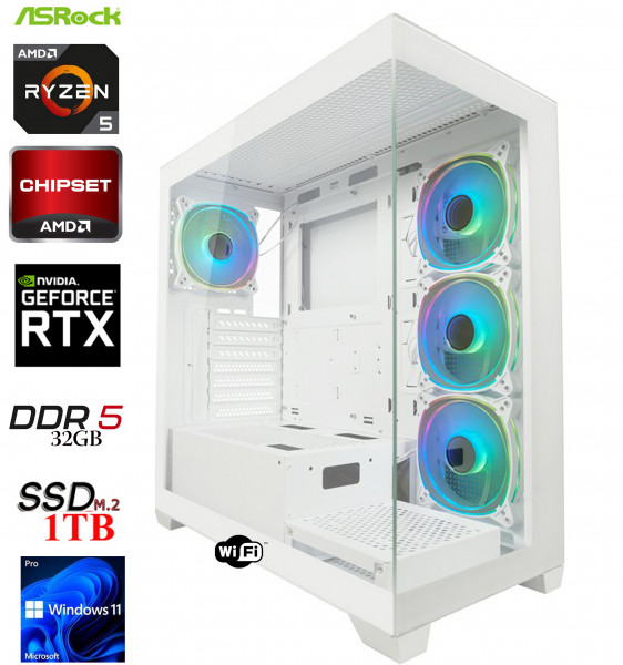 PC GamingLine White: AMD Ryzen 5 7500F | 32GB | NVIDIA GeForce RTX 5060 8G | 1TB M.2 | W11P